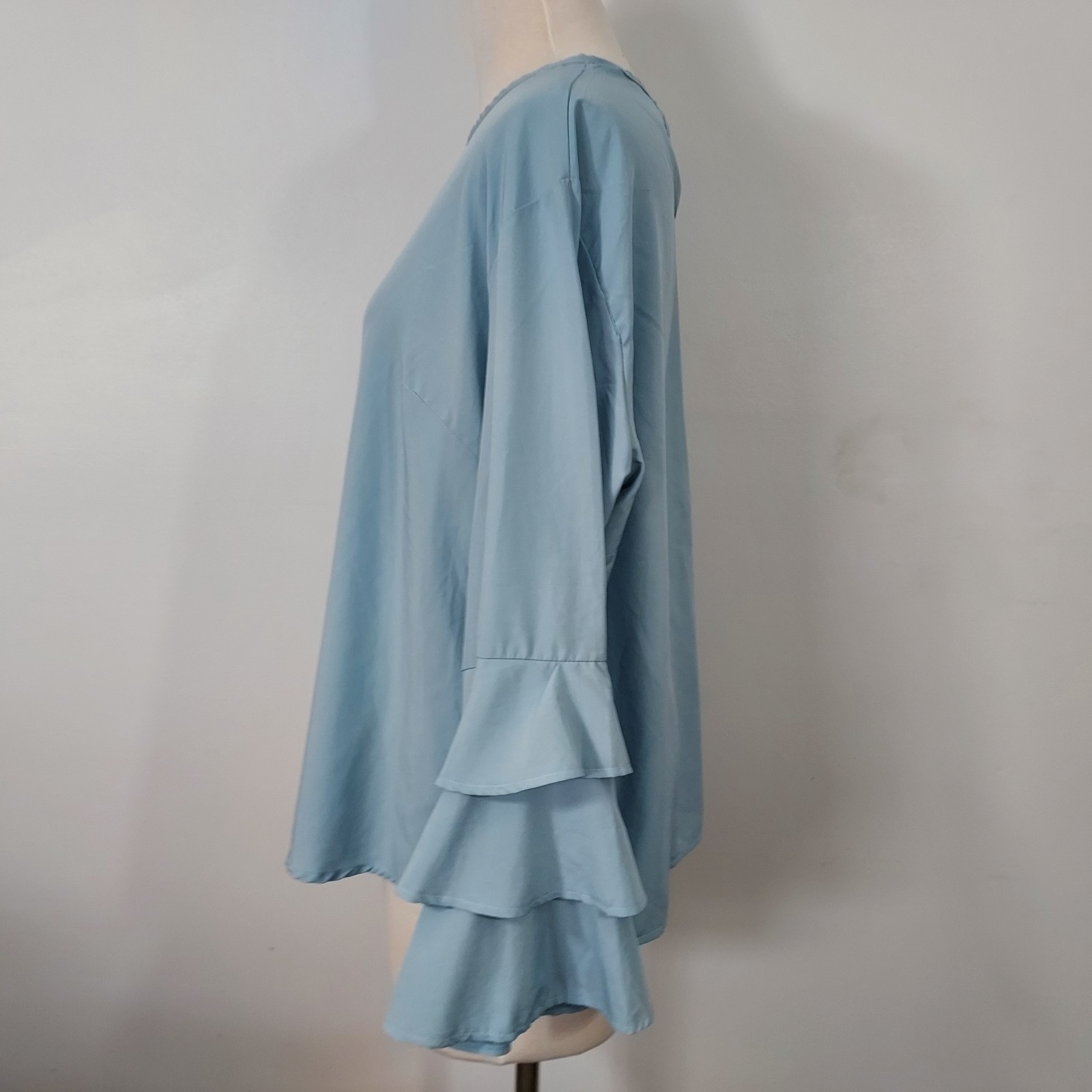 Zanzea Collection Shirt Top Tiered Bell Sleeve Lightweight Blue Women Size 5XL