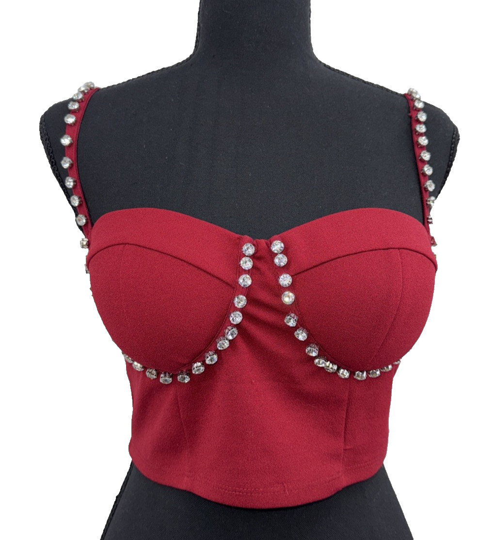 Haute Monde M Corset Bustier Crop Top Rhinestones Sexy Festival Grunge Retro Y2K