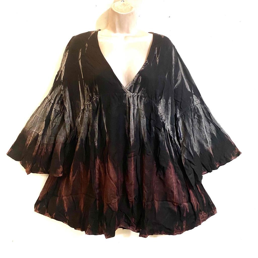 Sacred Threads Hippie Boho Festival Tie Dye Bell Sleeve V Neck Top 221884 S/M