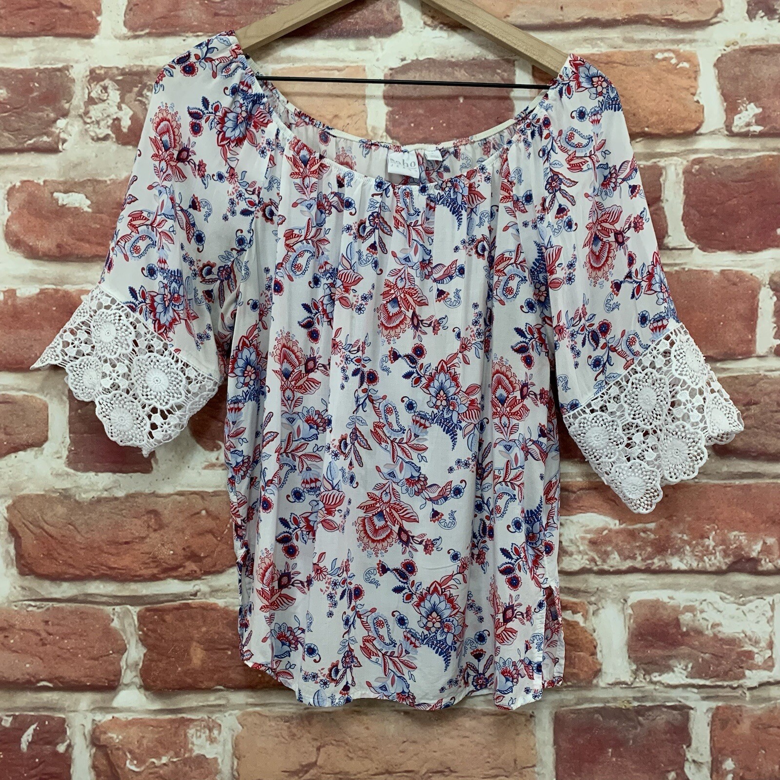 Soho New York & Company Womens Top Shirt Small Multicolor Boho Floral Popover