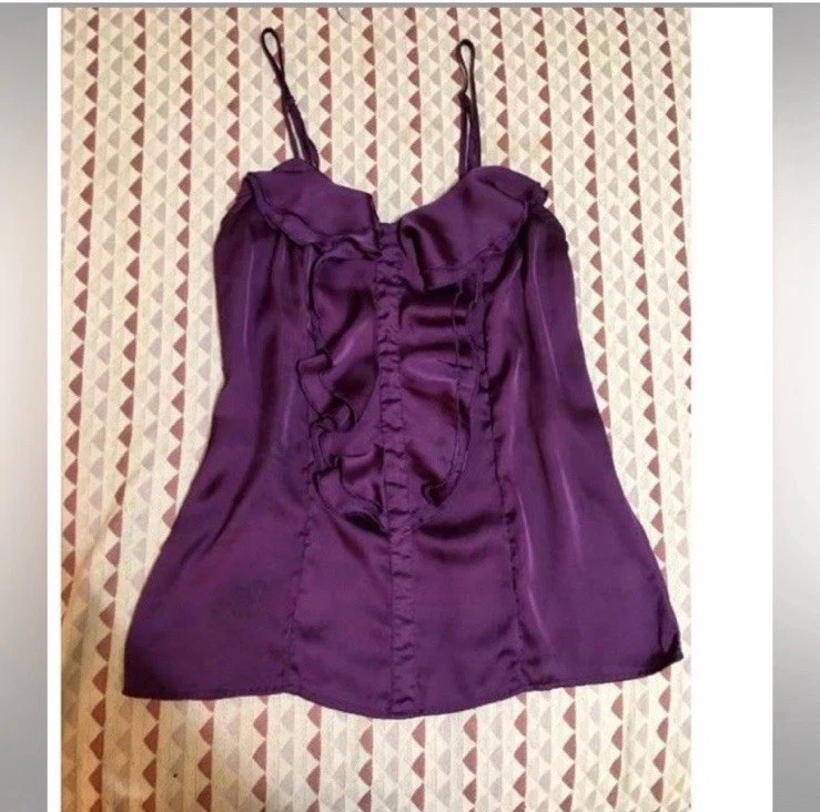 Y2K Dark Purple Ruffle Tank Top Blouse Size XS