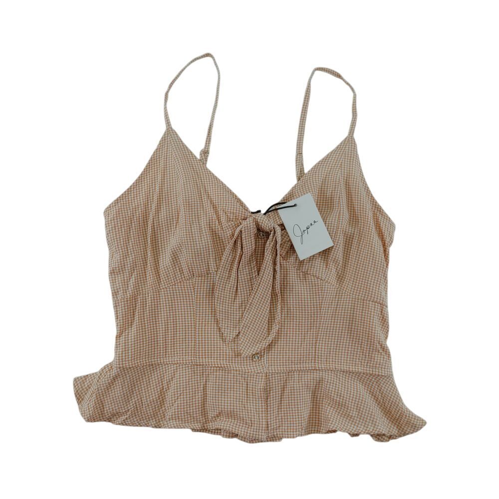 Japra Smocked Crop Top with Tie Front Ruffle Hem Tank Cami Size L