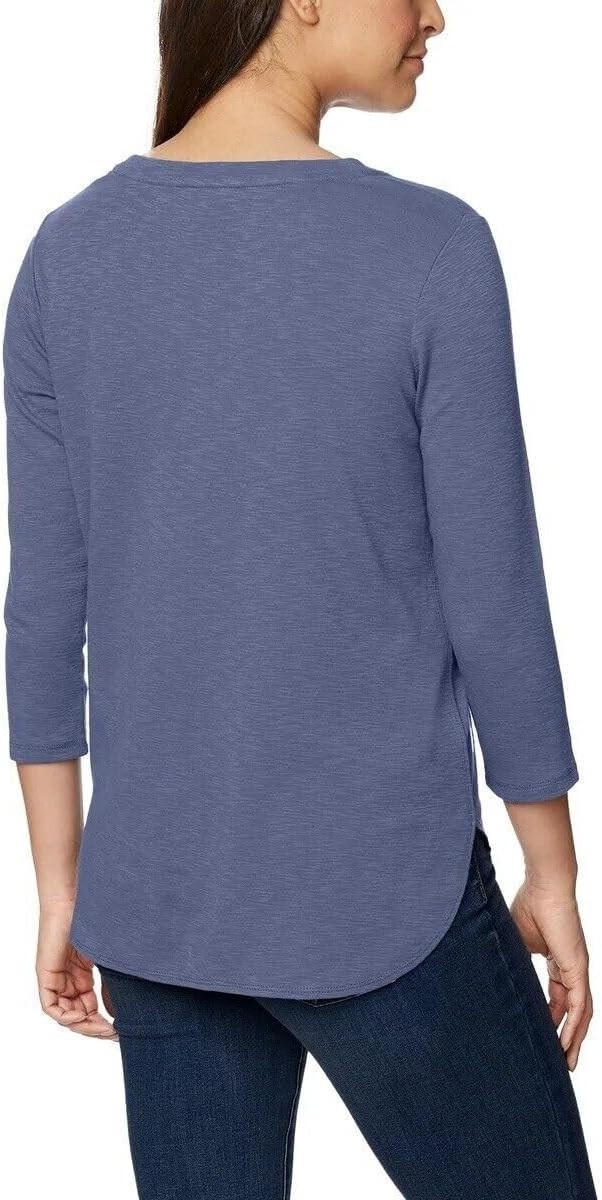 KIRKLAND Signature Women’s 3/4 Sleeve Boatneck Cotton Slub Tee Shirt