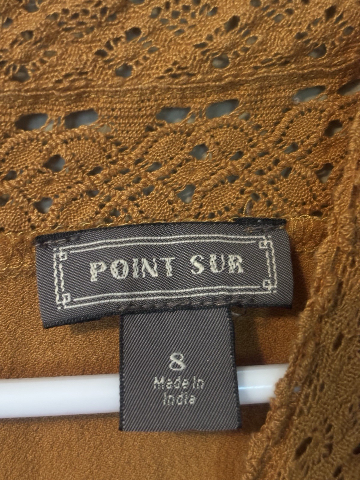 Point Sur Women’s Brown Solid Round Neck Pullover Lace Long Sleeve Blouse 8