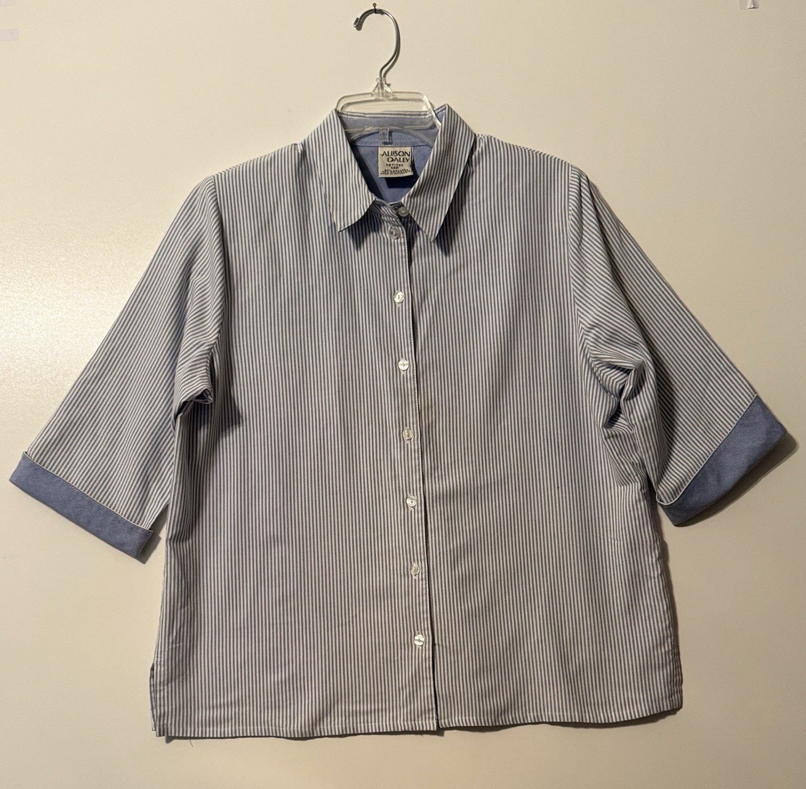 Allison Daley Cotton Women’s L Blue/White Striped Button Down