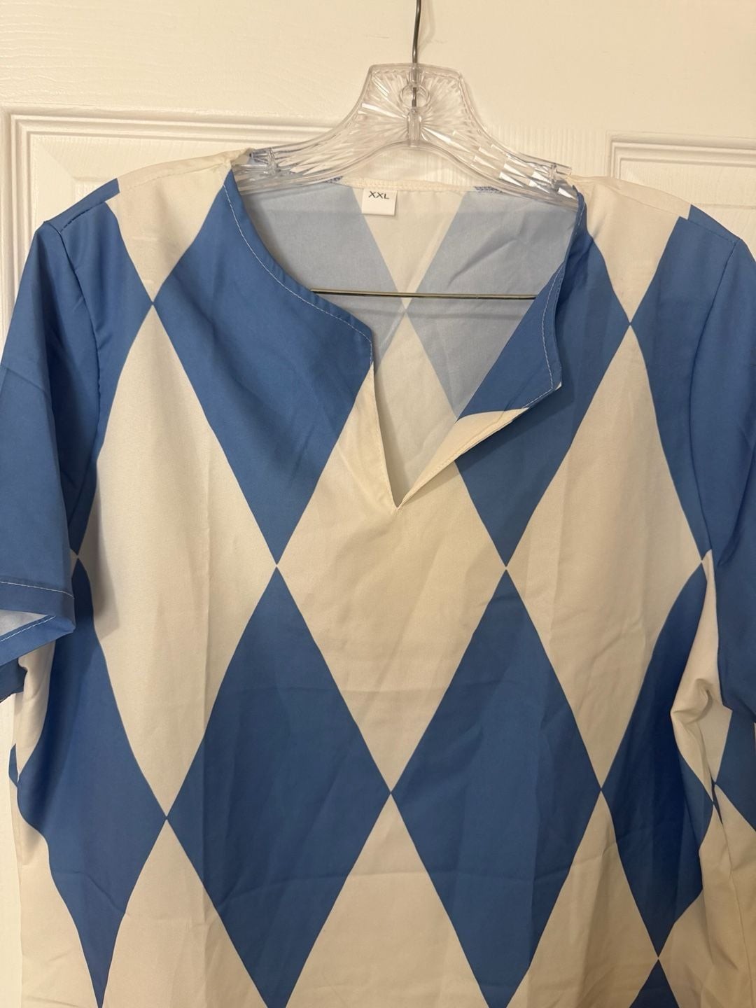 Unbranded Blue and White Argyle V-Neck Tunic Top XXL