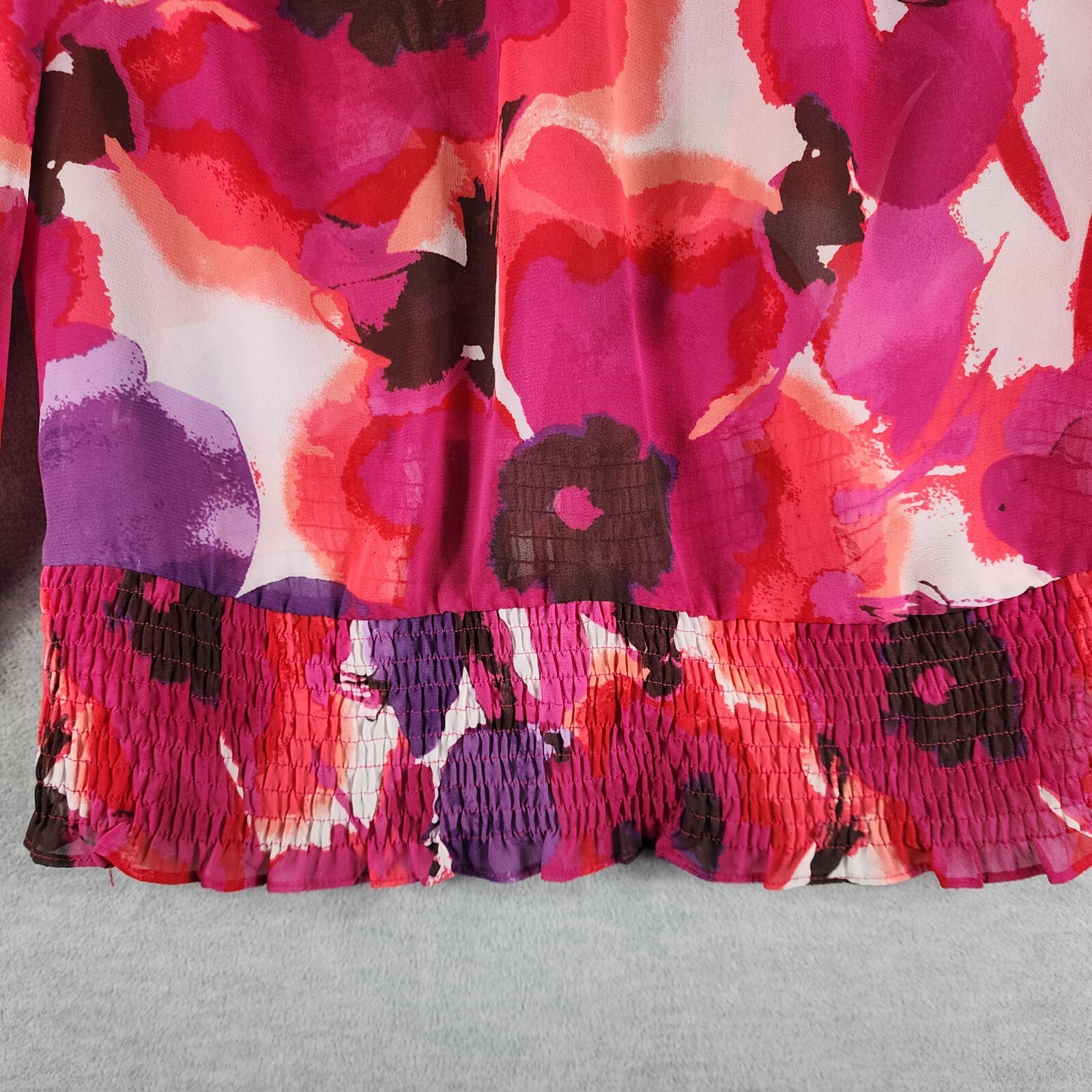 ANA Women Blouse M Multicolor Pink Floral Sheer Chiffon Elastic Waist