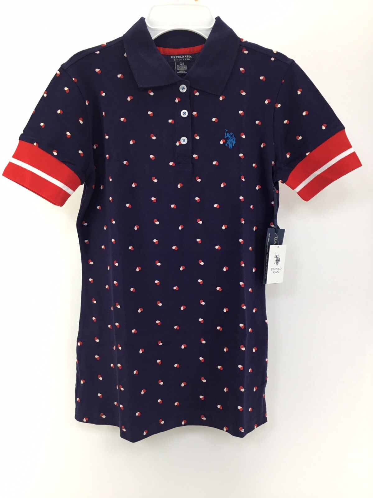 U.S. Polo Assn.Floral Print Rib Sleeve Polo Shirt,Evening Blue,XS.