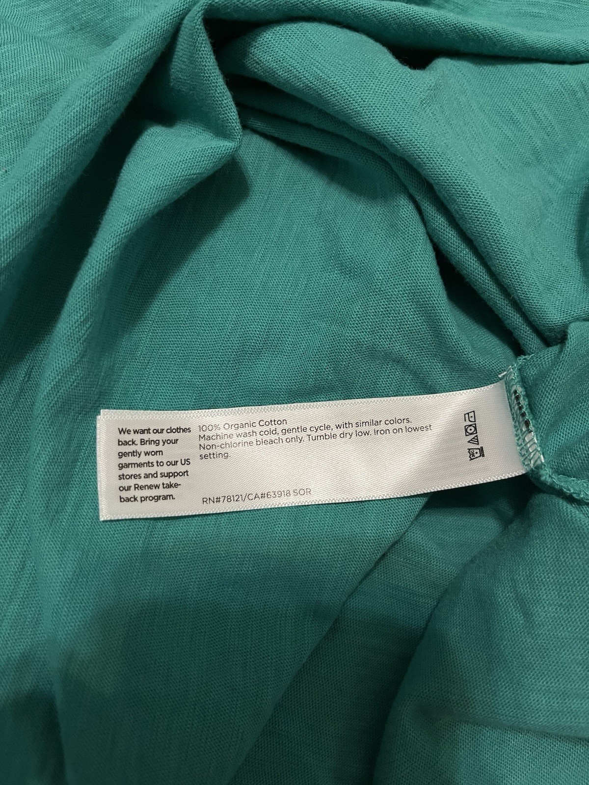 Eileen Fisher XL 100% Organic Cotton T Shirt Teal Crewneck Short Sleeve Relaxed