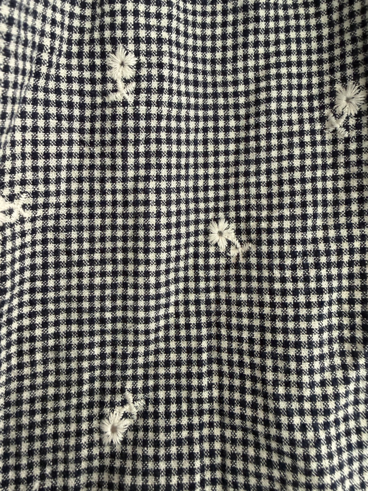Madewell Blouse Top 2XL Navy Blue White Check Smocked Embroidered Flower Eyelet