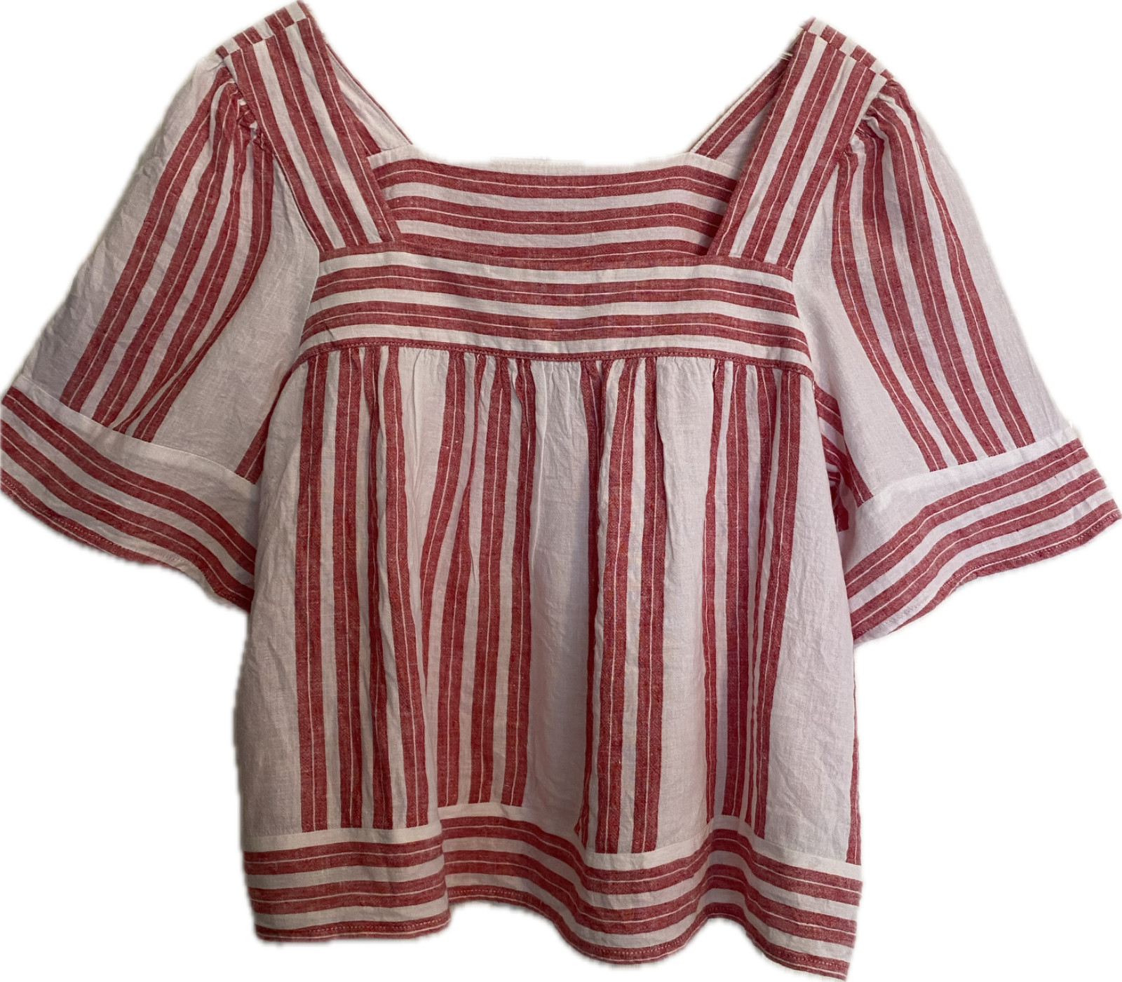 Old Navy RED & WHITE Striped Baby Doll Blouse Square Neck SS Size Medium
