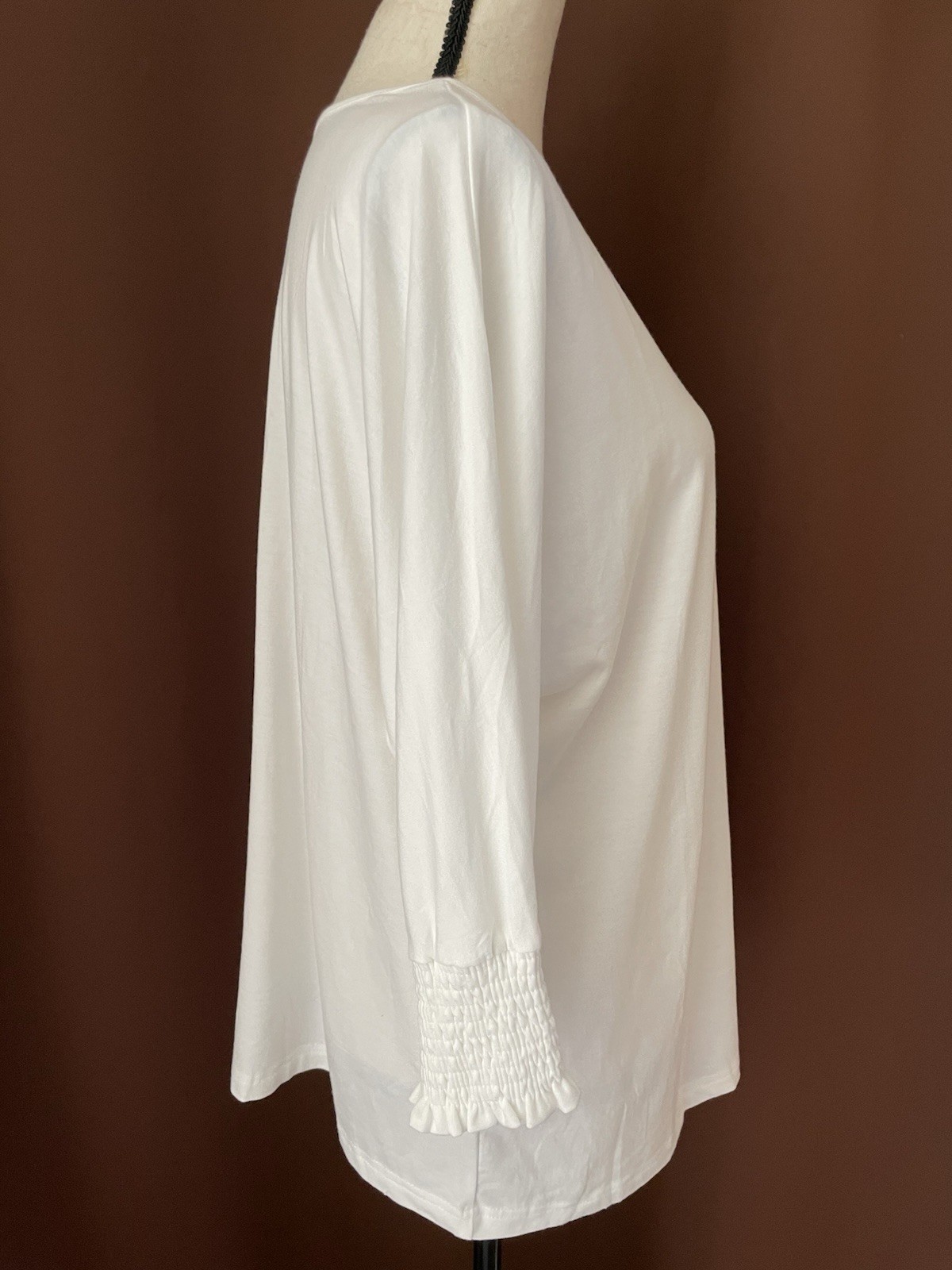 NWT White Batwing Top Relaxed Minimalist 3/4 Sleeves Boho Casual Smocked Cuff XL