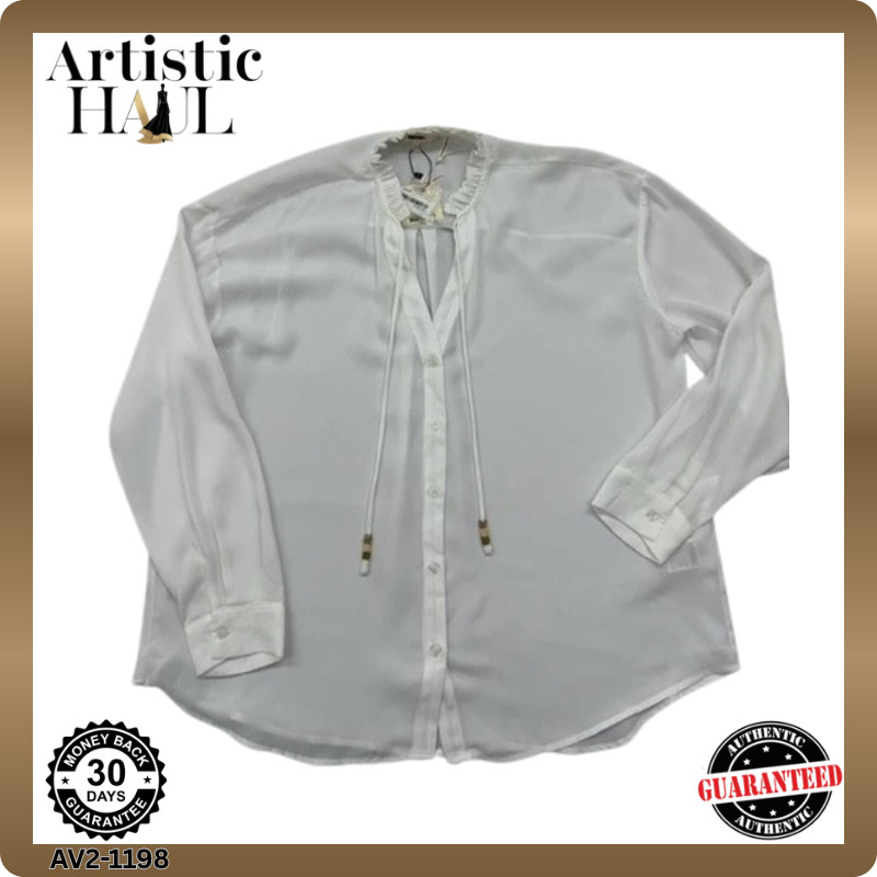 Koton White Chiffon Ruffle Long Sleeve Blouse Women’s Size 42