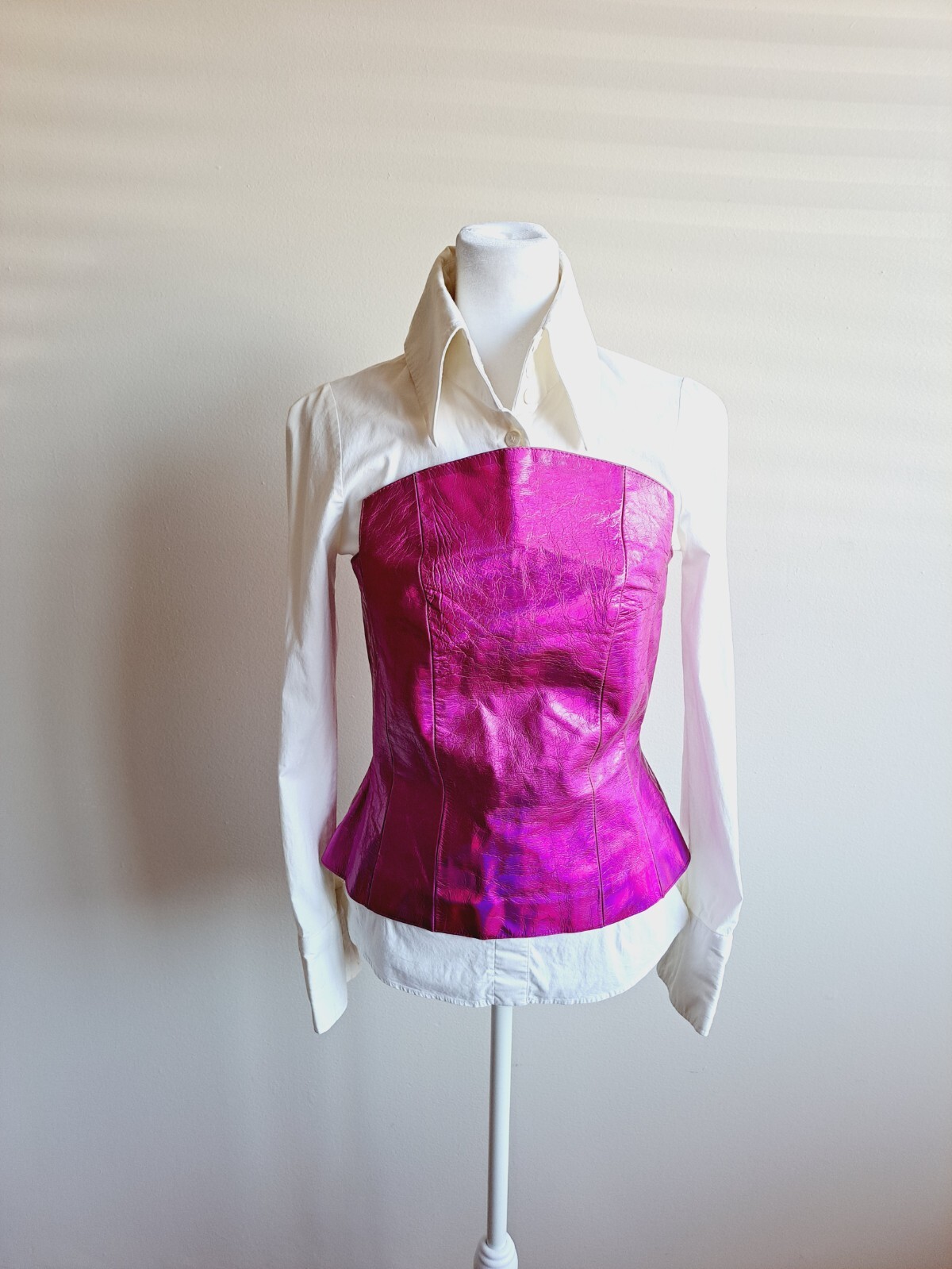Plein Sud neon hot pink metallic genuine leather corset top Size 38 / XS