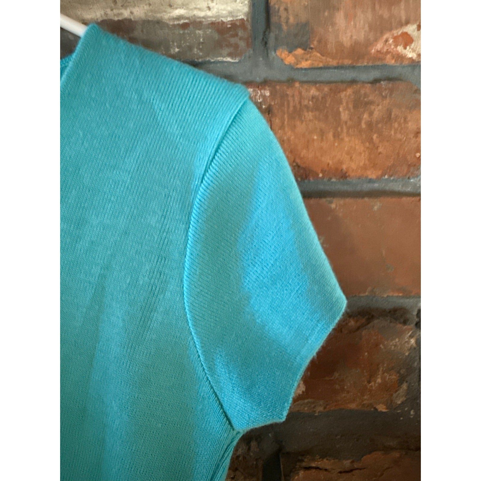 Vintage Turquoise Ribbed Knit Top Square Neck Short Sleeve Made in Italy Tee