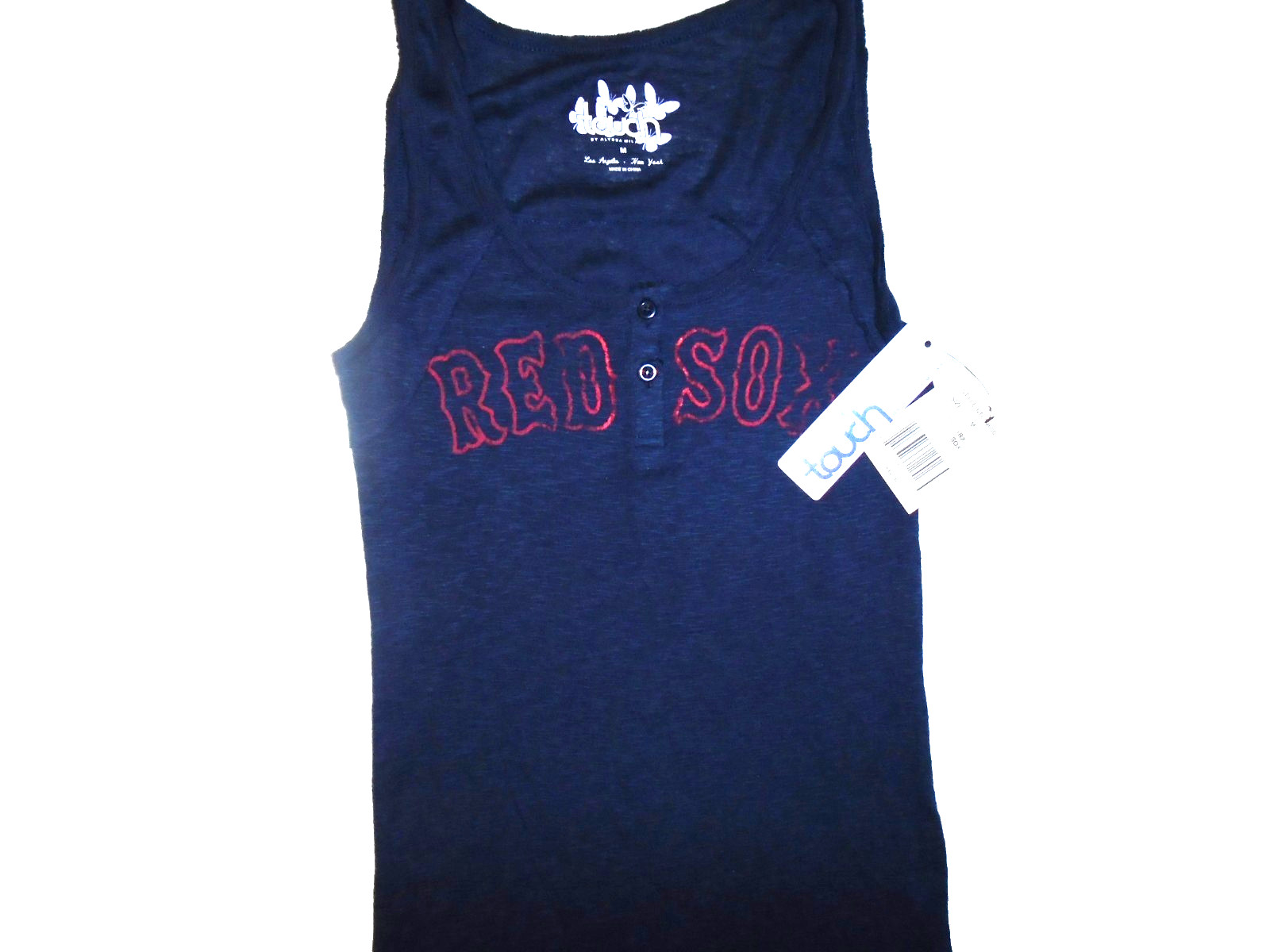 TOUCH BY ALYSSA MILANO BOSTON RED SOX NAY BLUE SPACE DYED TANK BUTTON FRONT