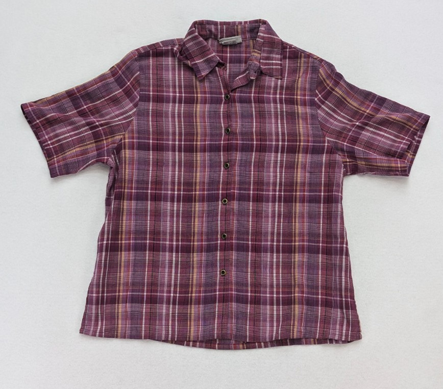 BonWorth Women’s Top Size M Purple Plaid Button Down Short Sleeve Spread Collar