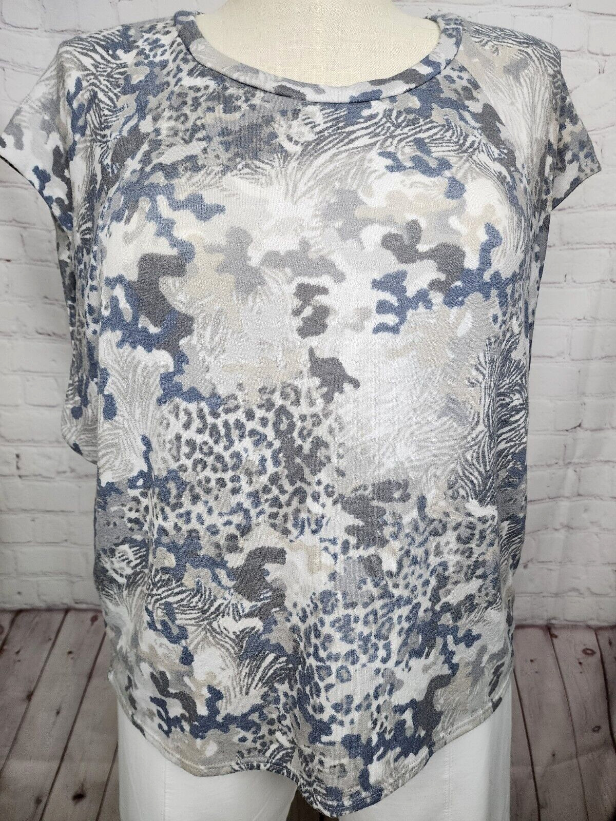 Adora Top Dolman Sleeve Soft Knit Oversized Beachy Camo Leopard Coastal Resort M
