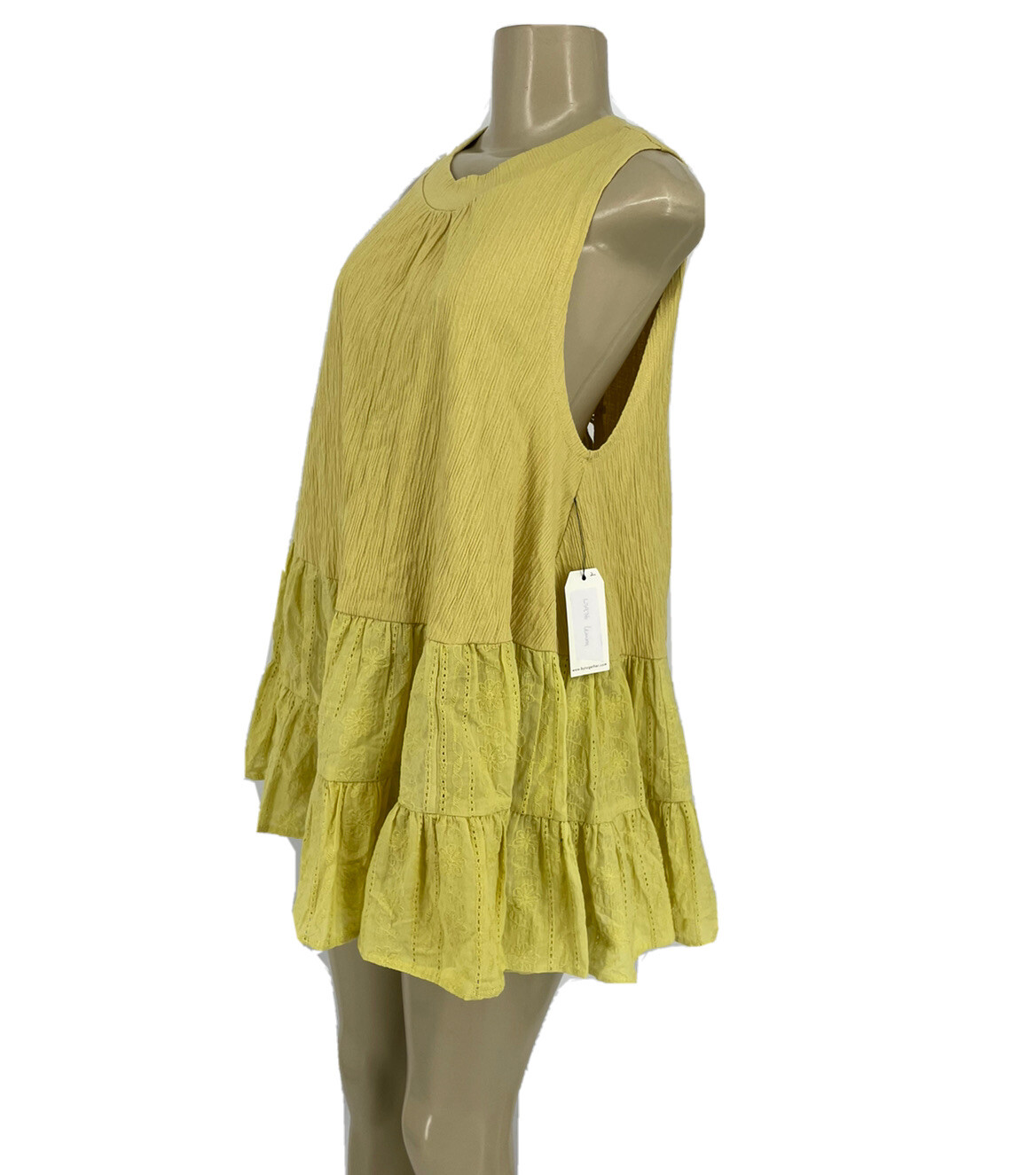 NEW By Together Small Women Flare Tank Top Crew Neck Sleeveless In Lemon Mn12