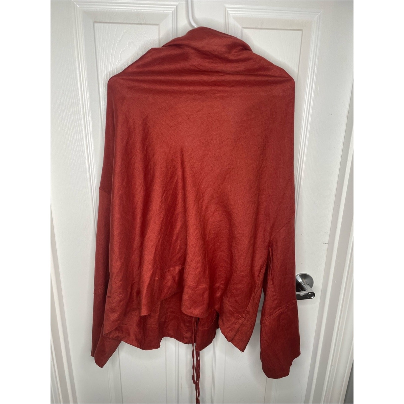 Zara 100% Linen Tie String Shawl Collar Blouse Lagenlook 2678/042/701 in Rust XL
