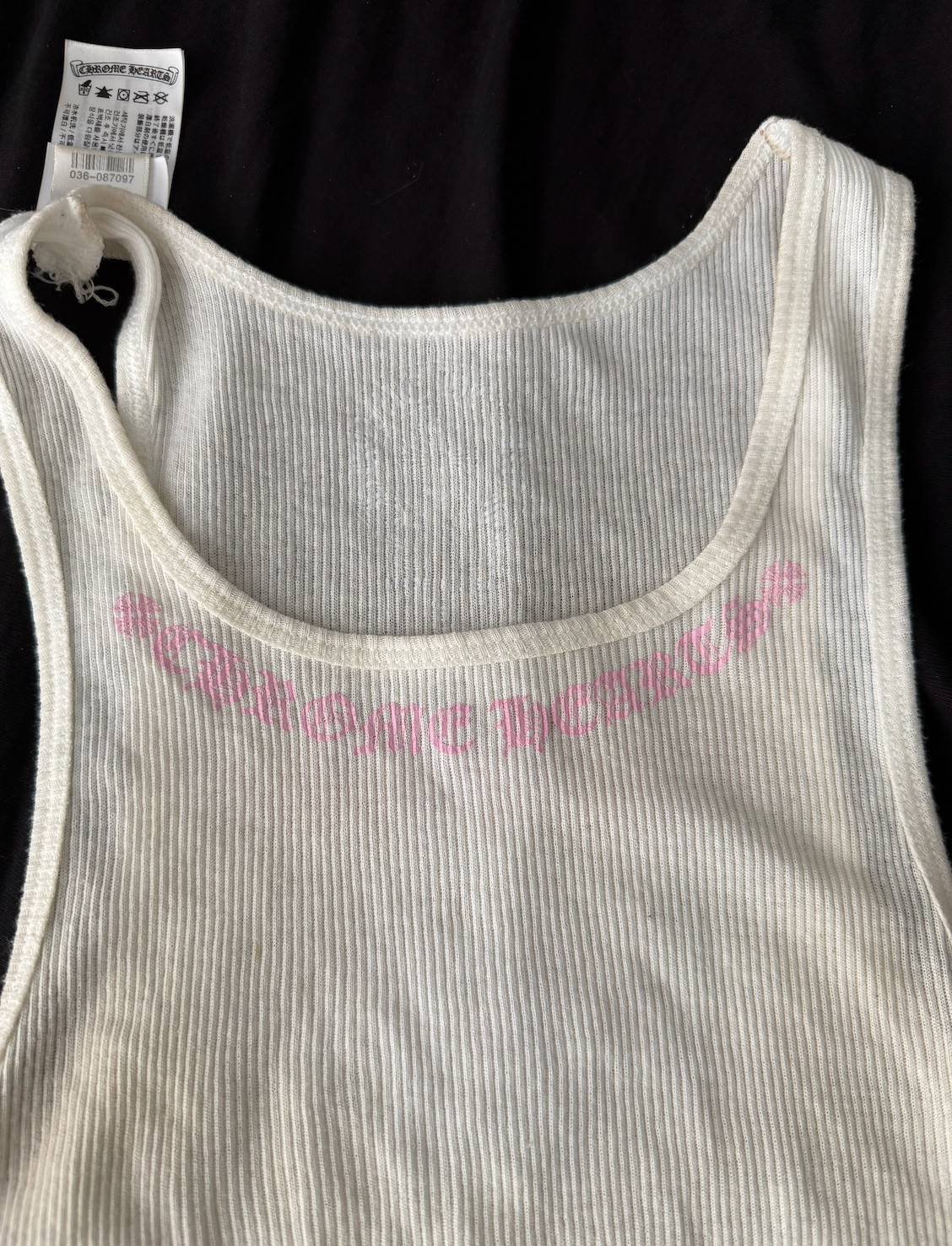 White Chrome Hearts, Pink Lettering “Love You” tank top, size small