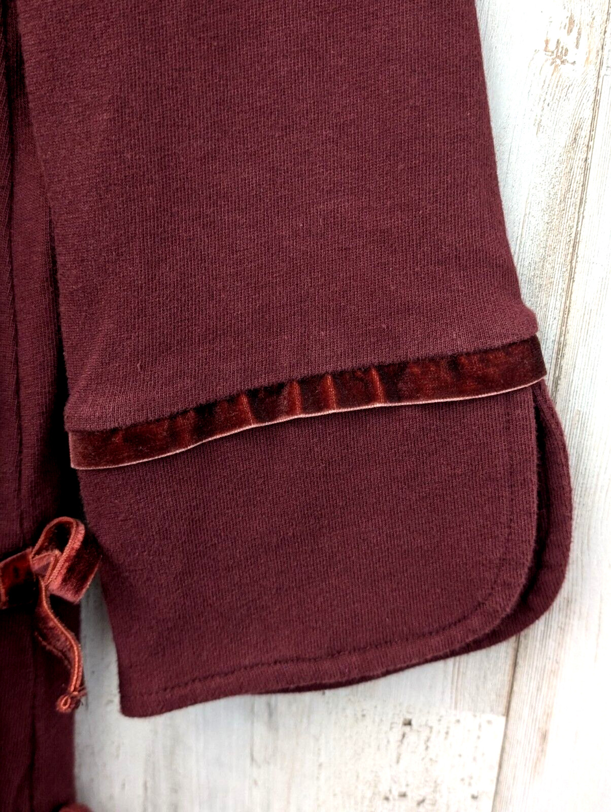 Talbots Burgandy Velvet Trim Bows Top Size M Holiday Office 3/4 Sleeve Pullover