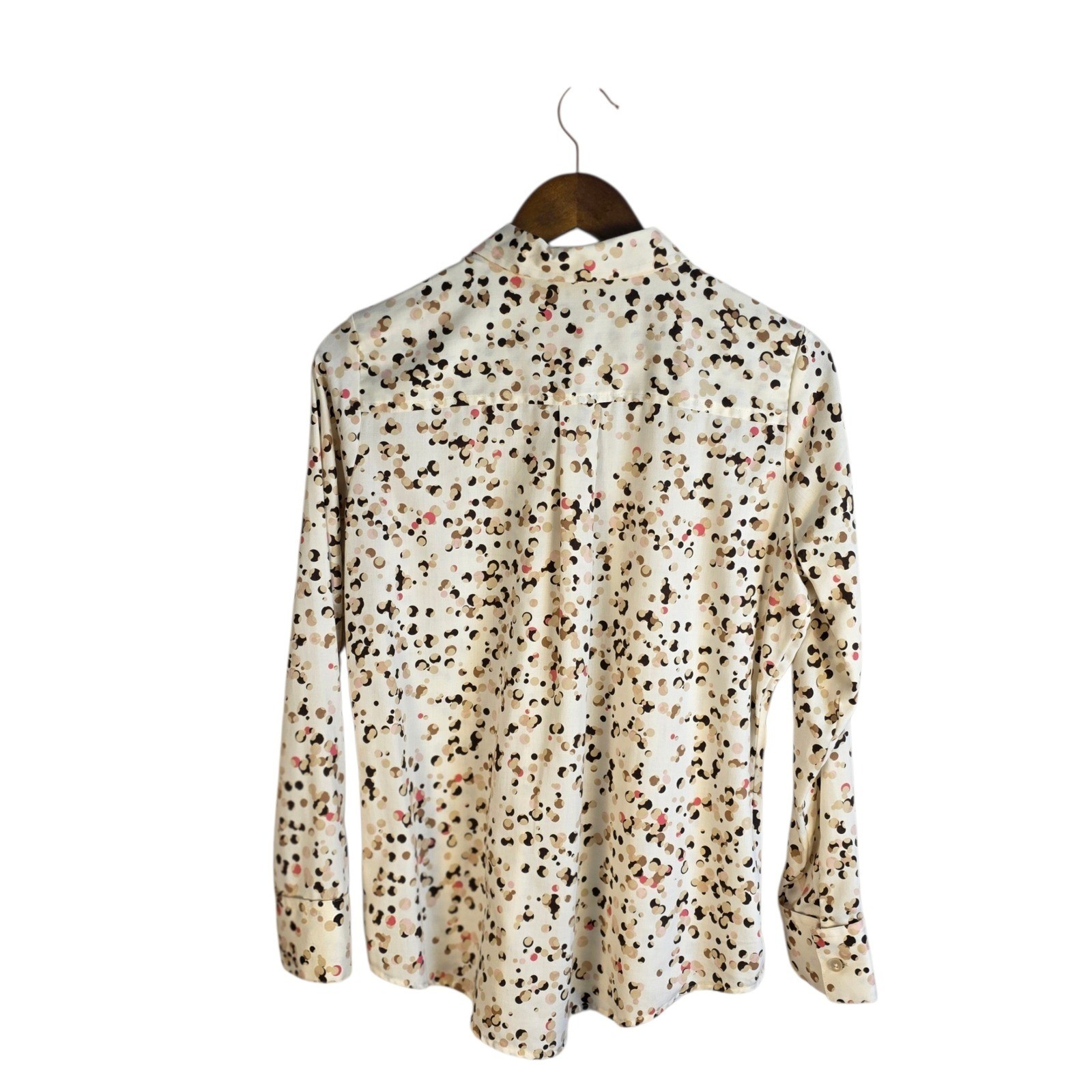 Foxcroft Button Down Shirt Womens Size 4 Cream Multicolor Polka Dot Non-Iron
