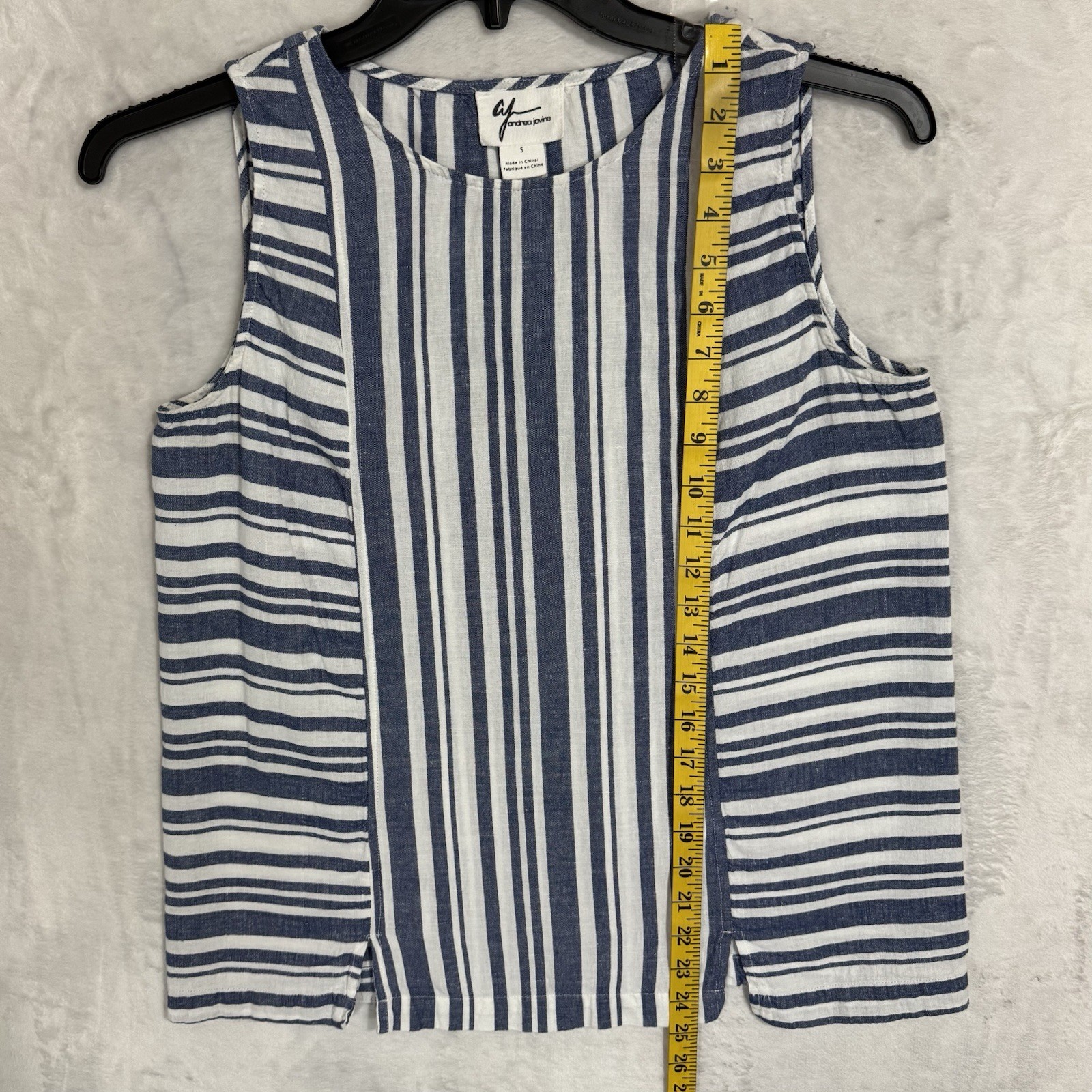 Andrea Jovine Striped Linen Top Size S Boxy Loose Sleeveless White Blue Coastal
