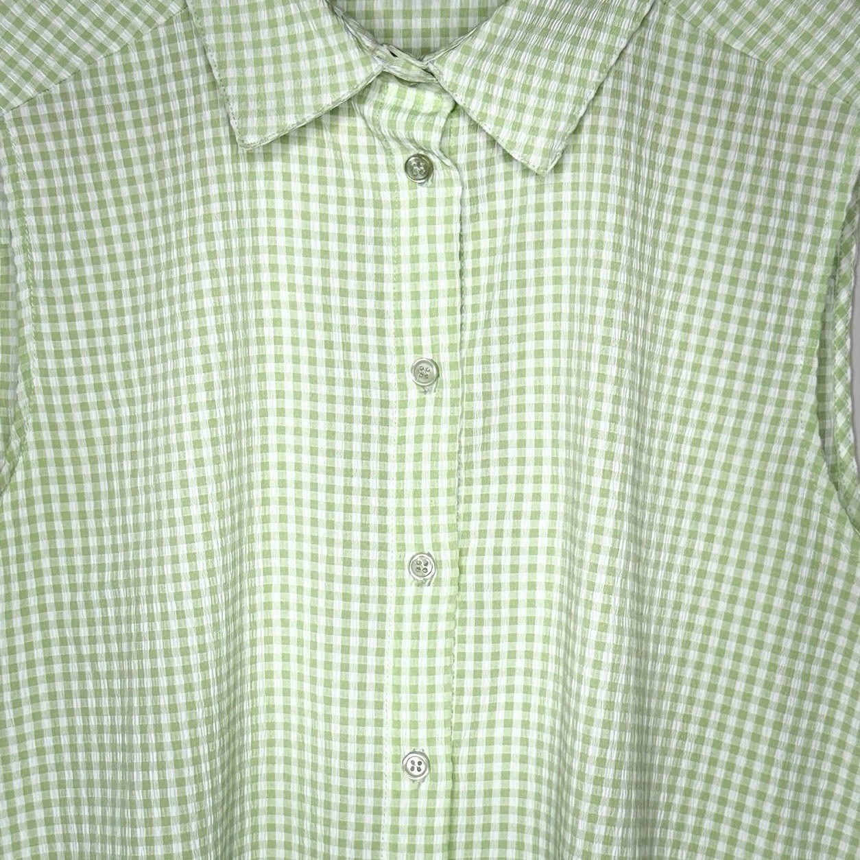 Sleeveless Shirt Small Lime White Plaid Tank Picnic Travel Comfort Beachy
