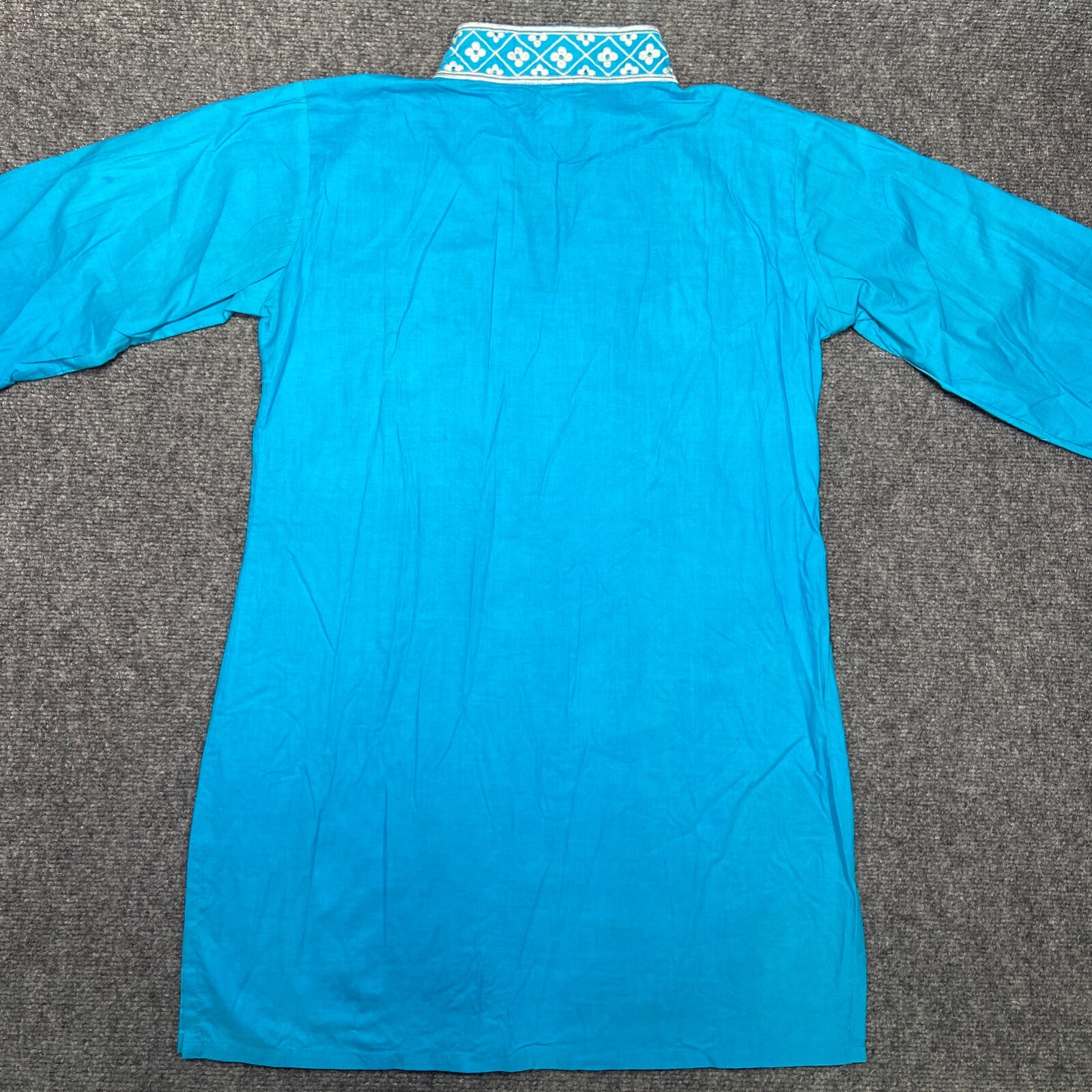Top it Off Tunic Womens Small Blue WhiteThree Quarter Sleeve V Neck Cotton