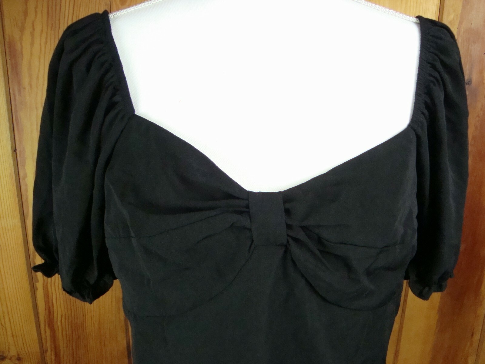 Ash & Violet Womens Black Pleated Pouf Square Neck Top – Black, Medium