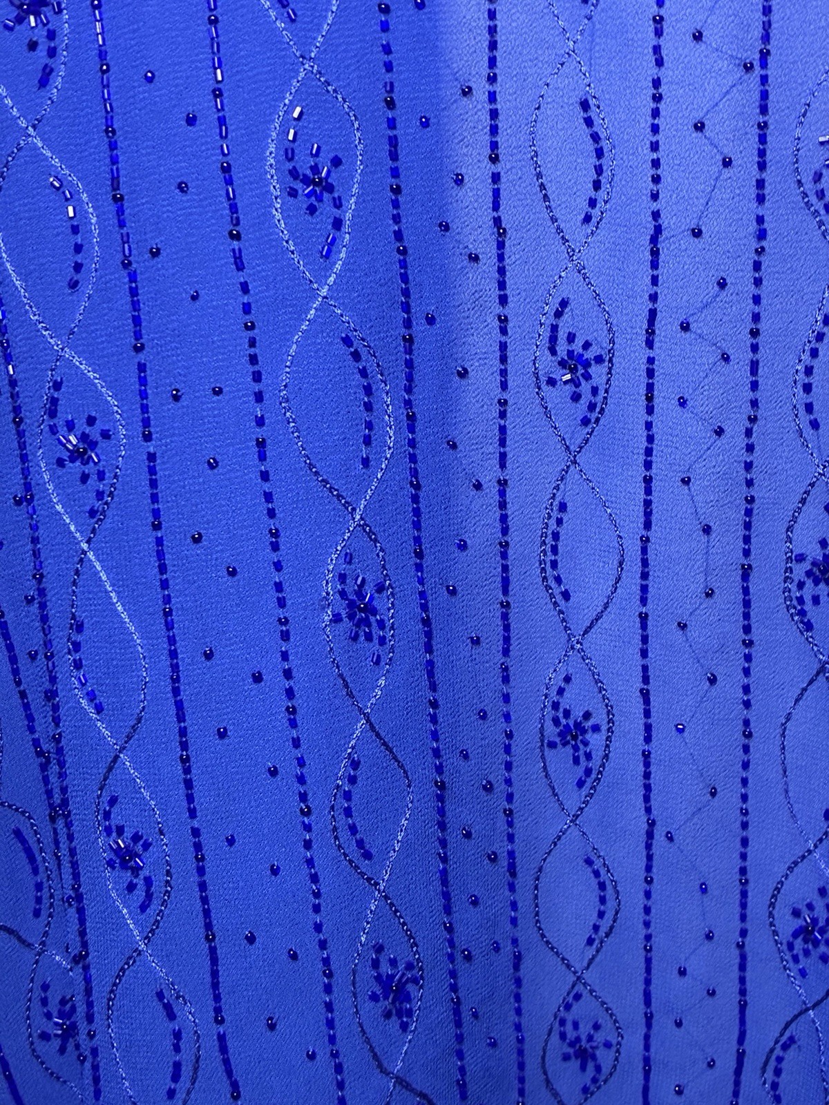 Blue Sheer Beaded Sequin Embroidered V-Neck Open Front 3/4 Sleeve Shrug