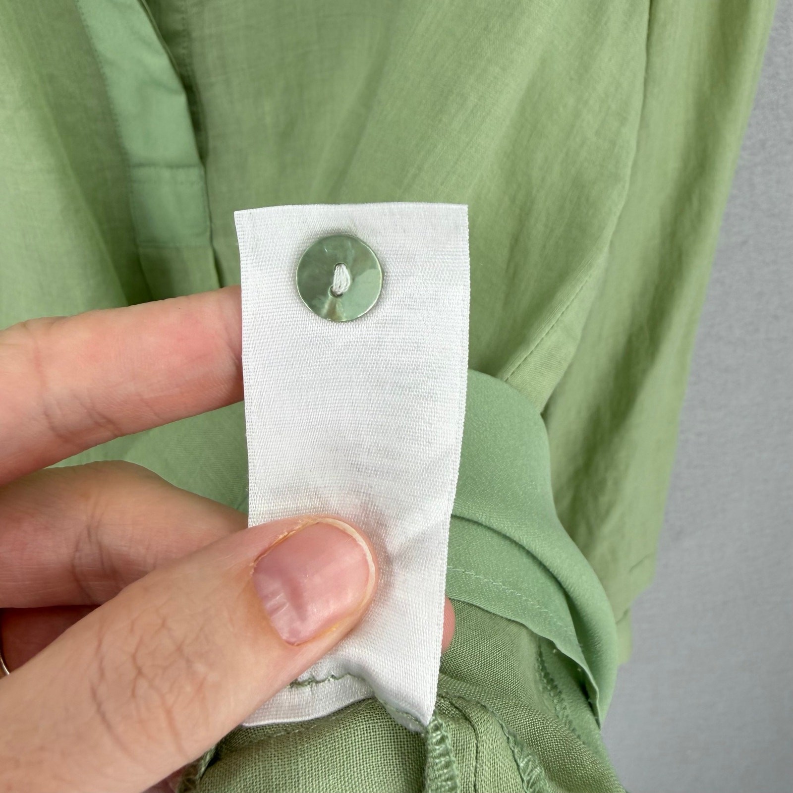 Nic + Zoe M Sage Green Lightweight V-neck Button Half Collared Slit Tunic Top