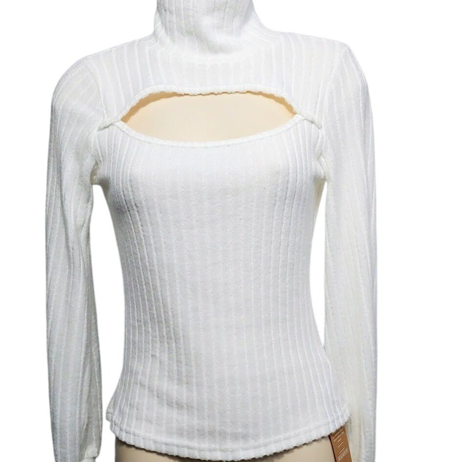 Shein Ribbed Turtleneck XS Long Sleeve NWT Cutout Top Elegant Basic Layering Lq
