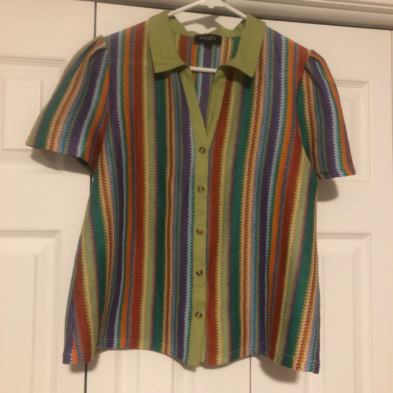 GiGiO Striped Button Front Camp Shirt Women’s Size Medium Retro 70s Colorful