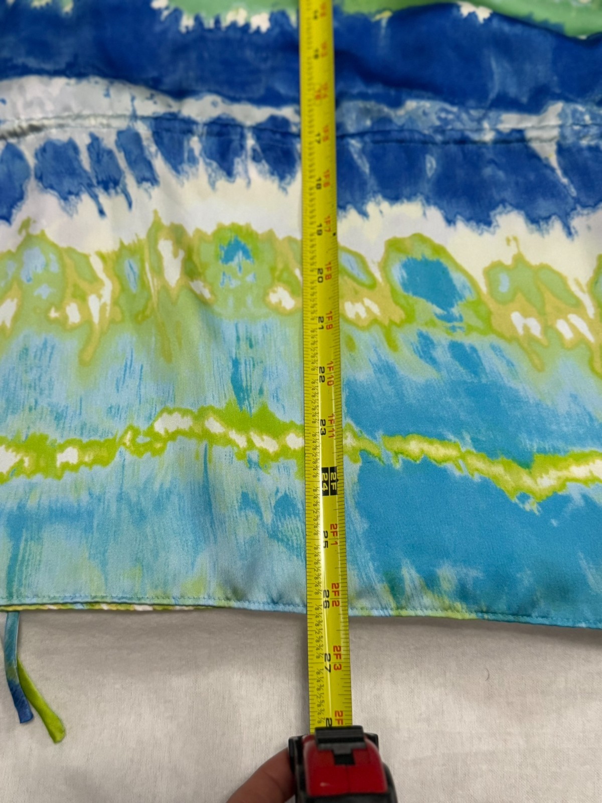 Chaps Women’s Abstract Blue Green V Neck Drawstring Kimono Sleeve Blouse Small