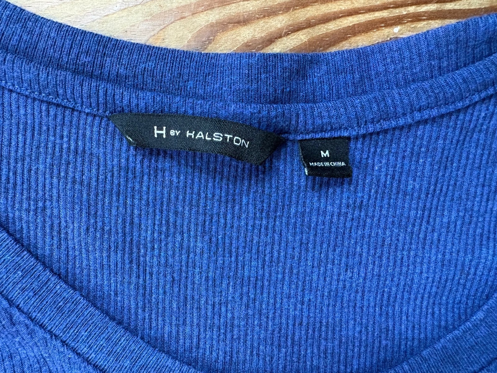 H by Halston Navy Blue Ribbed Long Sleeve Knit Top Medium Scoop Neck