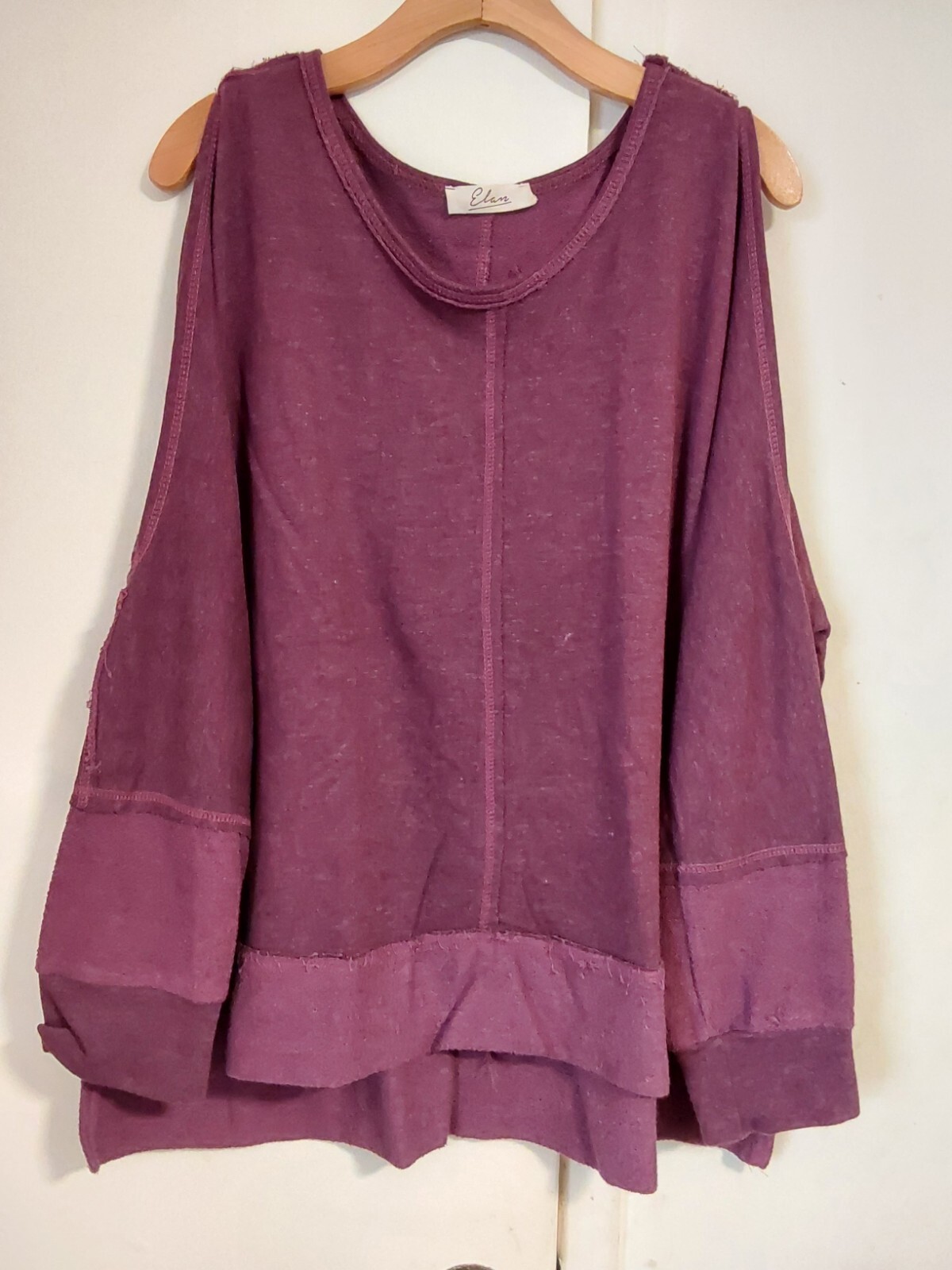 Elan Womens Cold Shoulder Long Sleeve T-Shirt Plum Purple Mixed Knit Size M L
