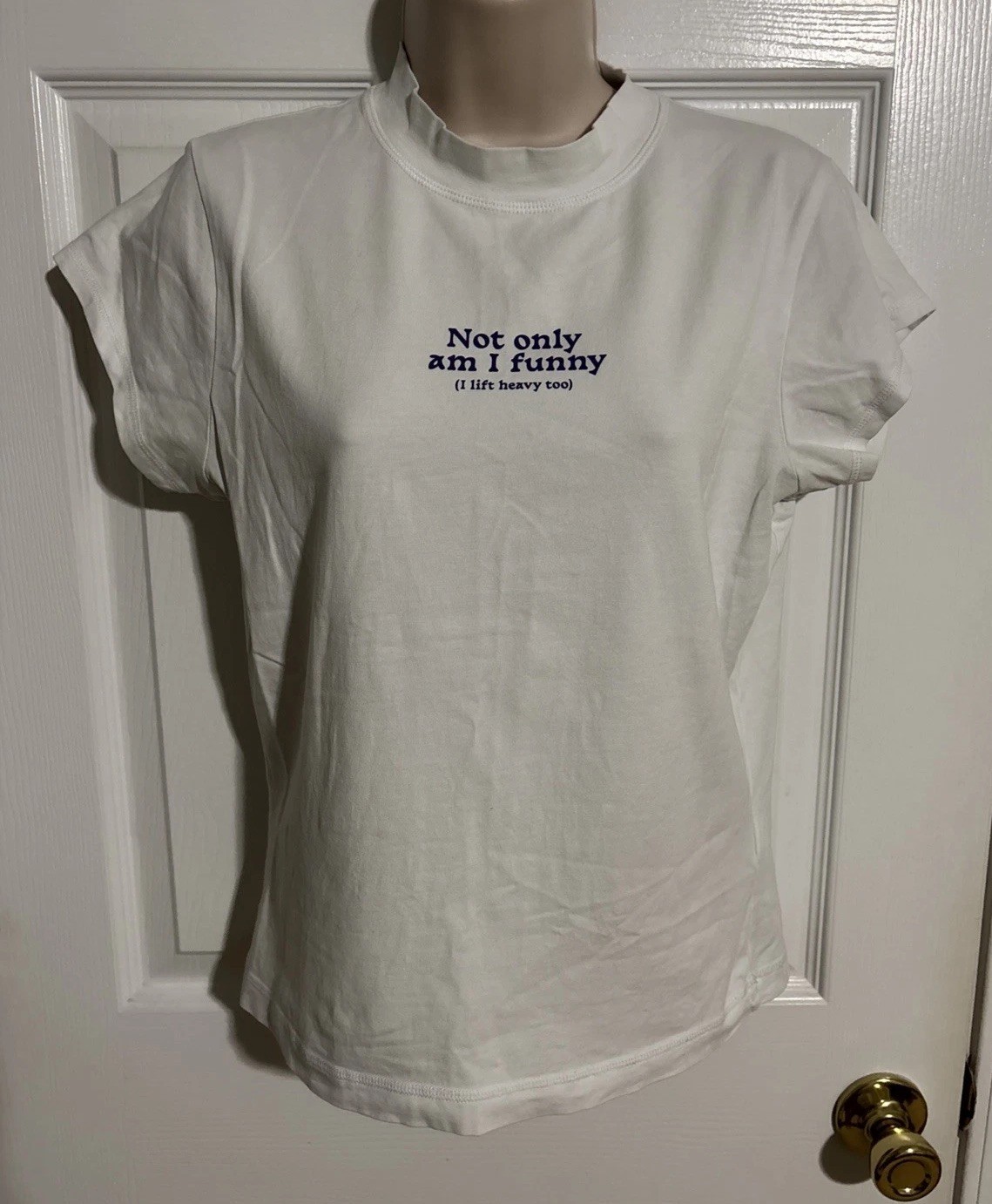 Gymshark Mock Neck T-Shirt “Not Only Am I Funny, I Lift Heavy Too” Women’s L
