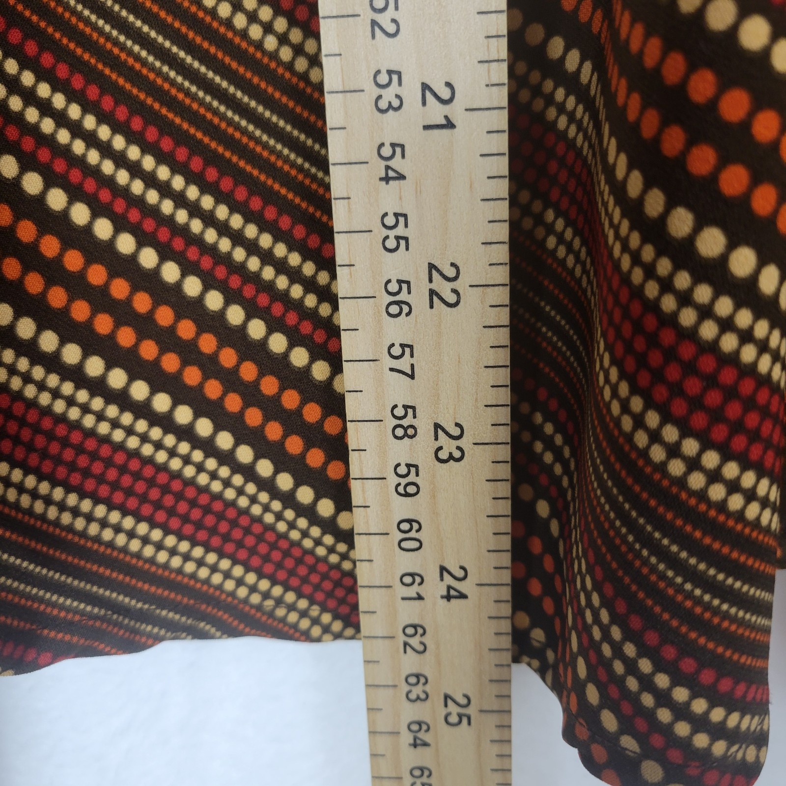 Ninety Womens Button Front Blouse M Brown Orange Dot Stripe Stretch Y2K Retro