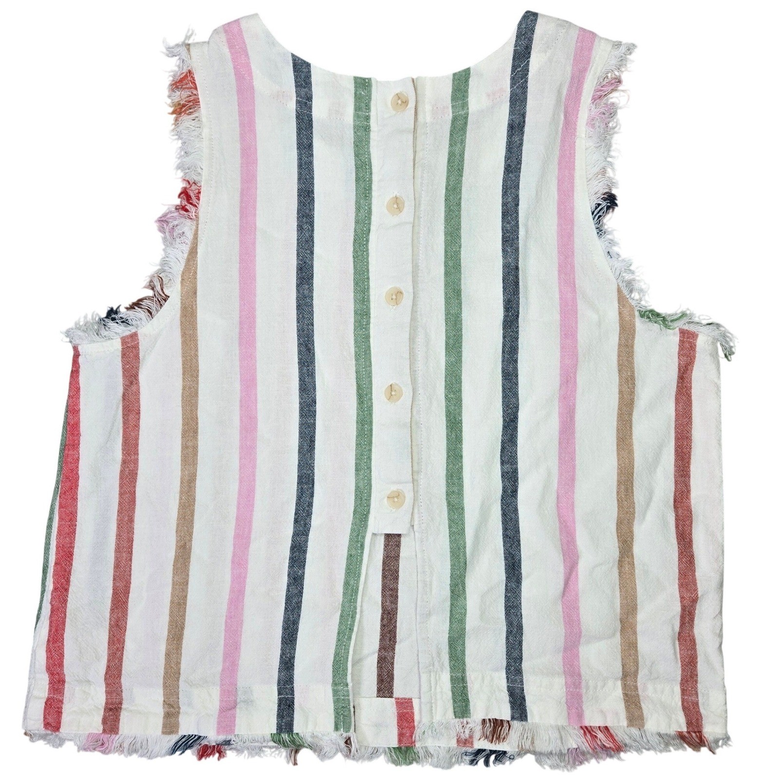Thread & Supply Rainbow Striped Linen Blend Tank Top Frayed Hem XS T2195LRVM