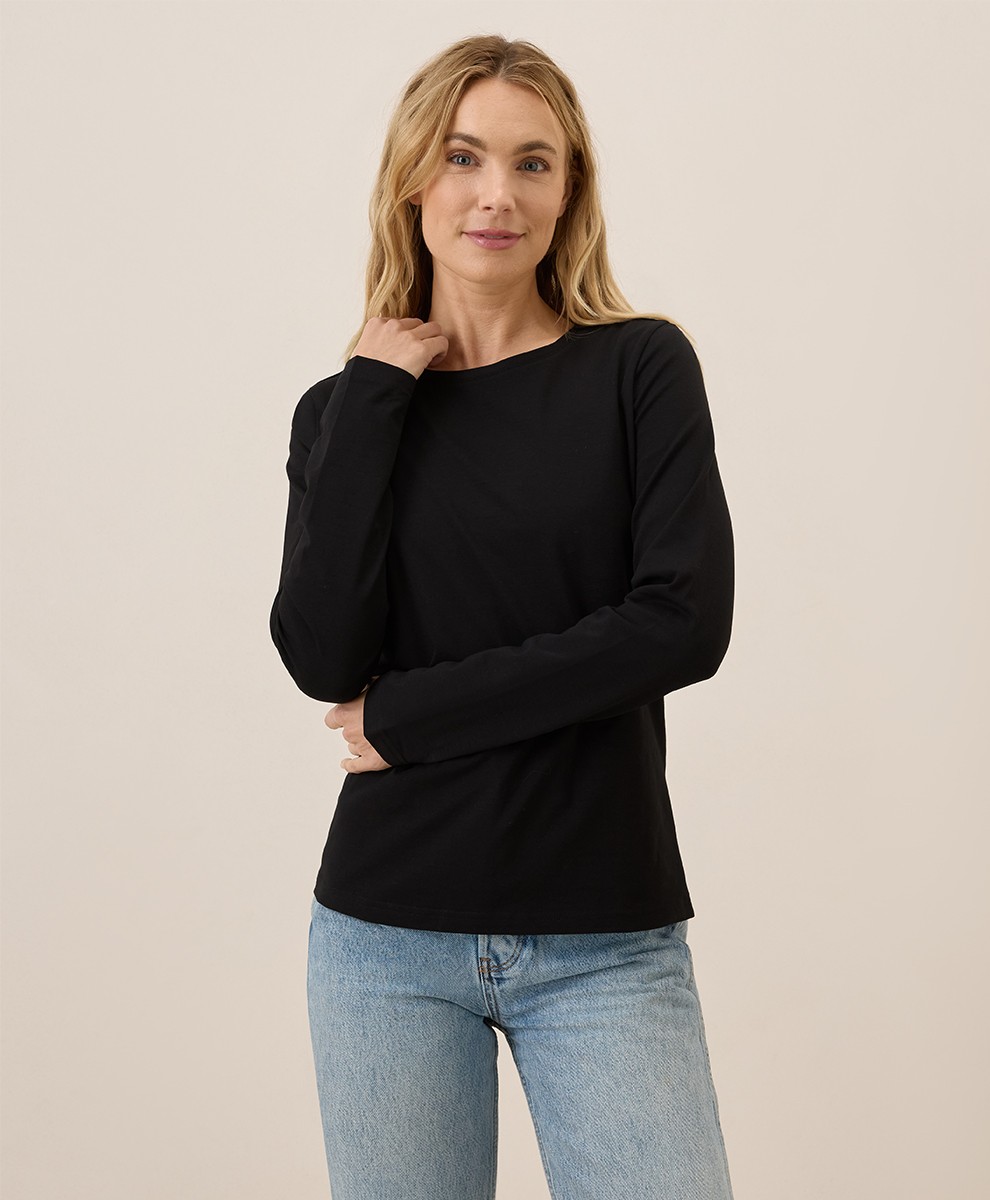 Pact Women’s Luxe Stretch Jersey Slim Long Sleeve Tee Black Small