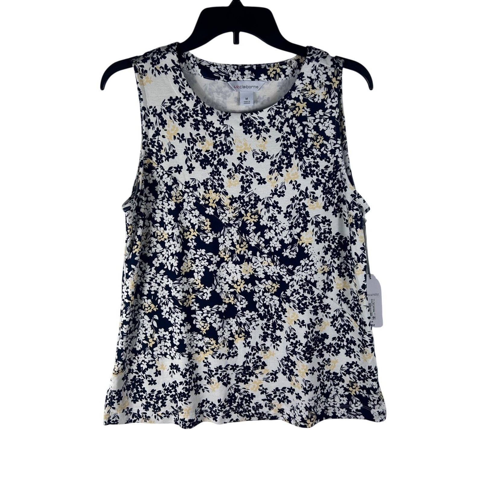 Liz Claiborne Womens Medium Floral Sleeveless Tank Top Blue White Yellow NEW
