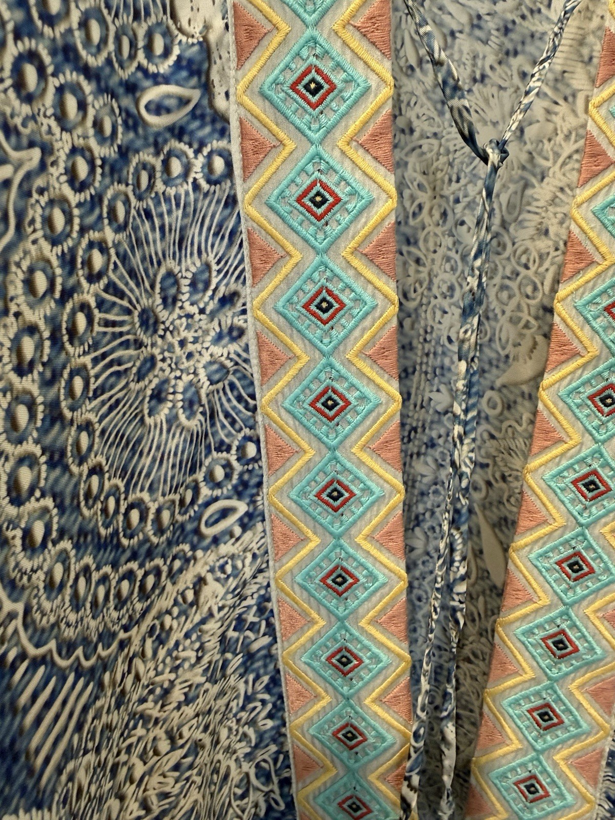 NWT Johnny Was Dolce Kimono 3D Denim Print Embroidered Pockets Blue XL New $318
