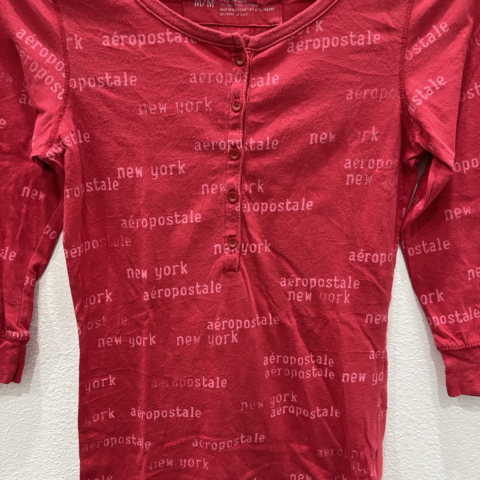Aeropostale Vintage Y2K Womens All Over Print Henley Top Bella Swan Spell out