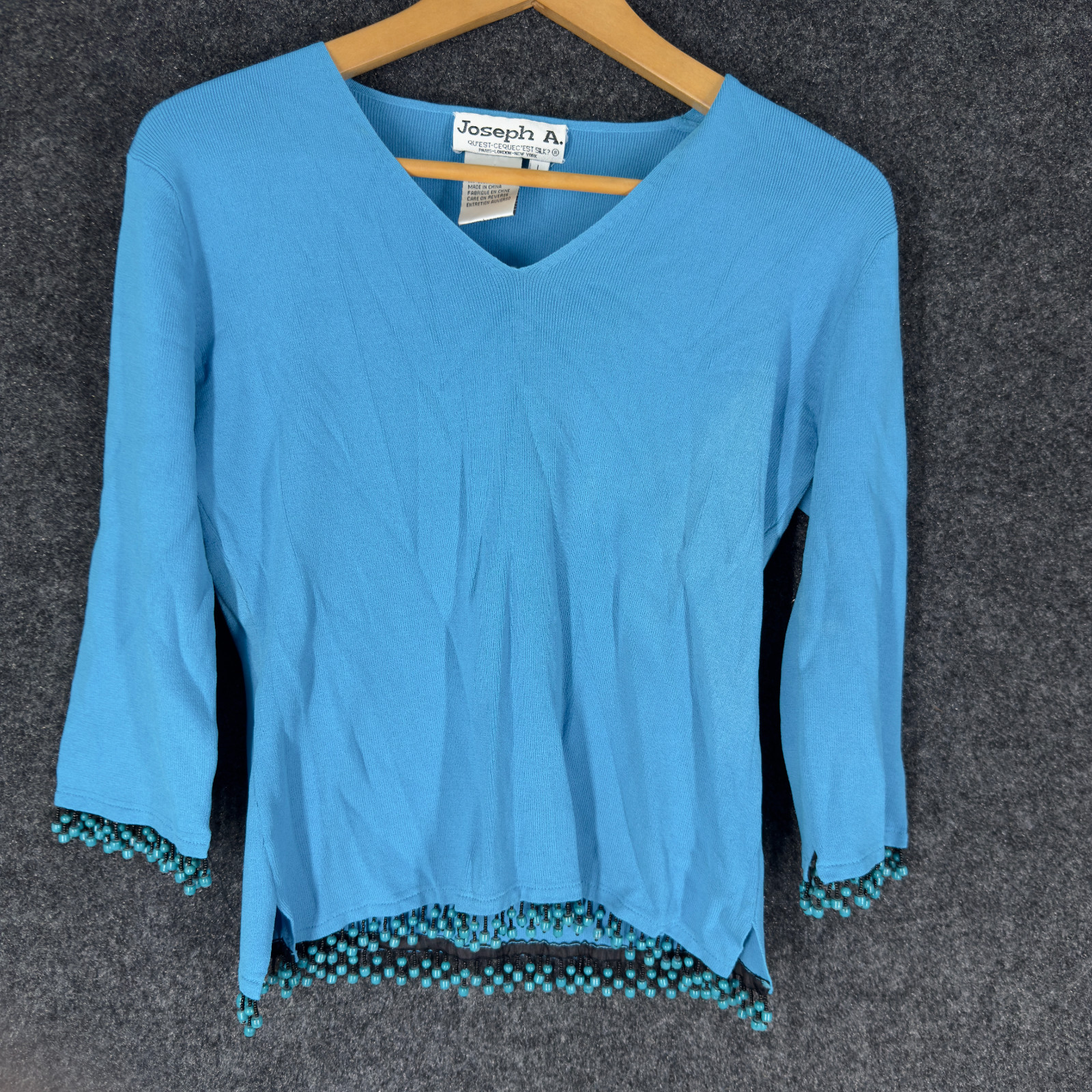 Joseph A. Blouse Women L Large Blue V-Neck Long Sleeve Pullover Casual Solid