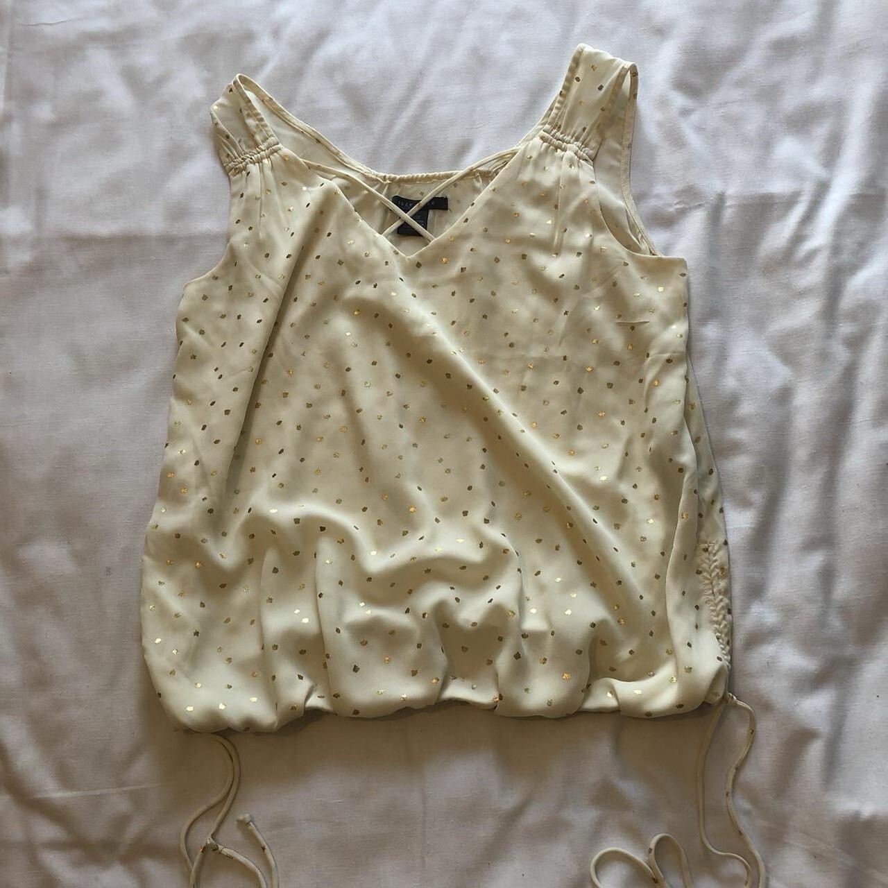 Gold Foil and Cream Strappy Sleeveless Tank Top Holiday Office Blouse size m