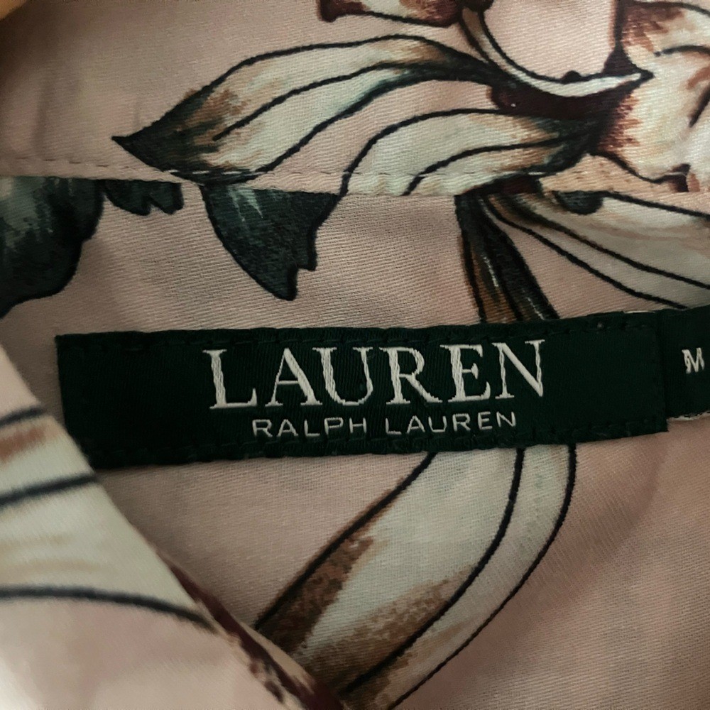 LAUREN Ralph Lauren Cotton Pink Floral Button Down Sateen Top M Boho