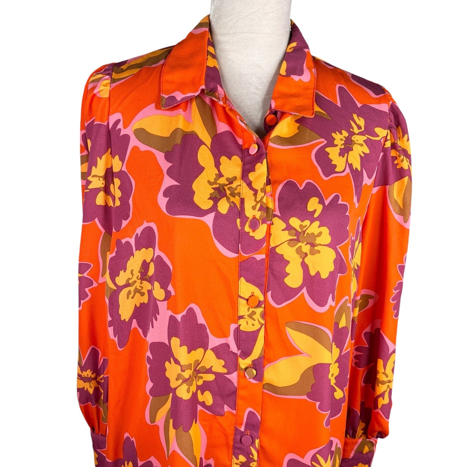 BTFBM Retro Button Down Large Shirt Top Bright Colors Lapel V Neck