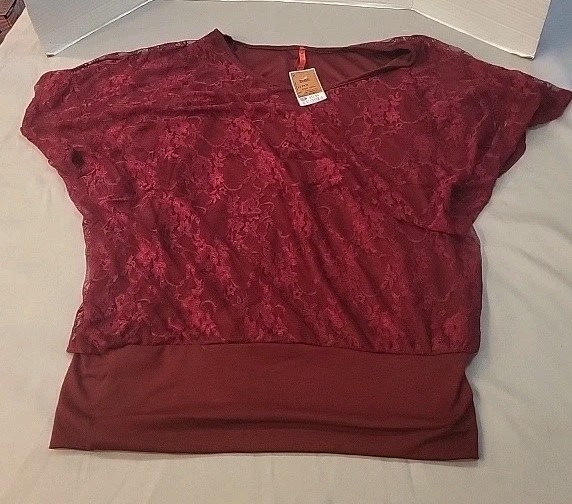PLUS SIZE WINE RED SZ 2X Sheer Blouse Top Elastic Waist Sleeveless
